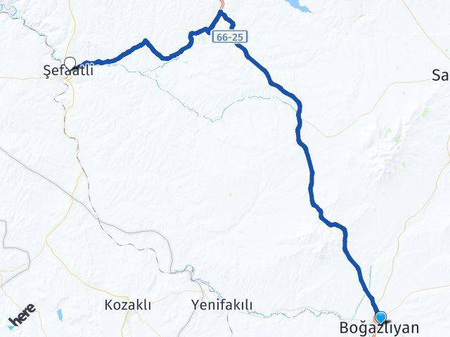 Yozgat Boğazlıyan Şefaatli Arası Kaç Km - Yol Haritası