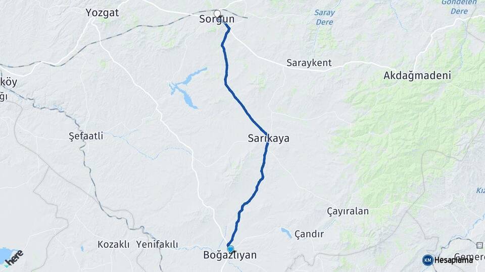 Yozgat Boğazlıyan Sorgun Arası Kaç Km - Yol Haritası