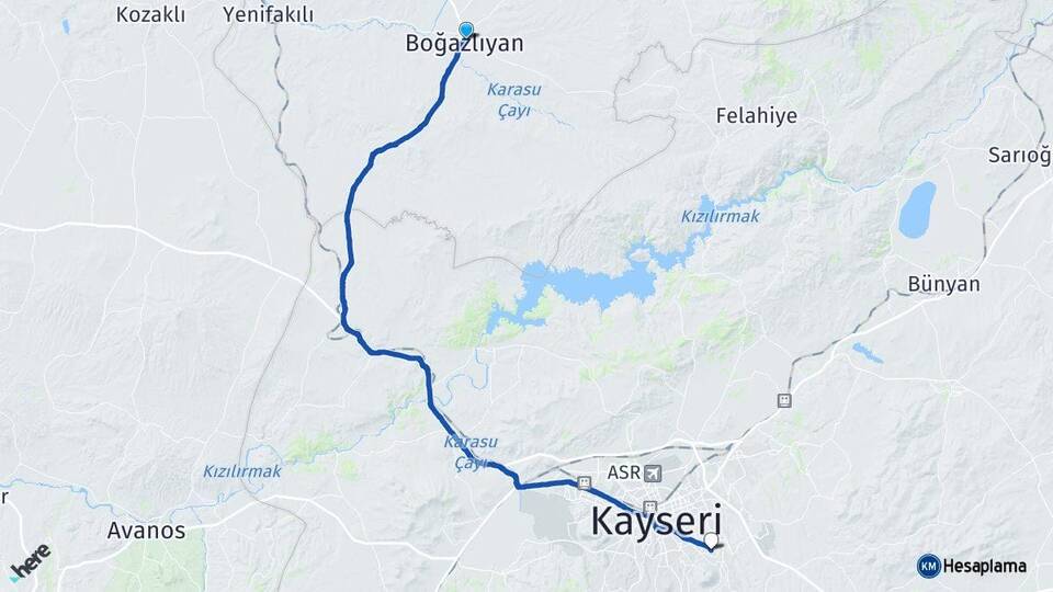 Yozgat Boğazlıyan Talas Kayseri Arası Kaç Km - Yol Haritası