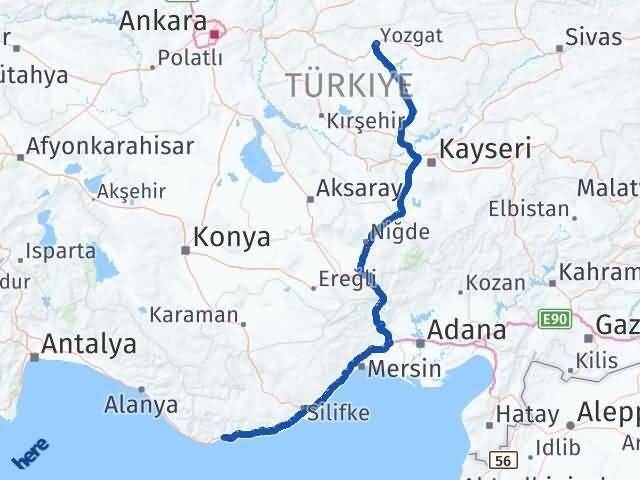 Yozgat Bozyazı Mersin Arası Kaç Km - Yol Haritası