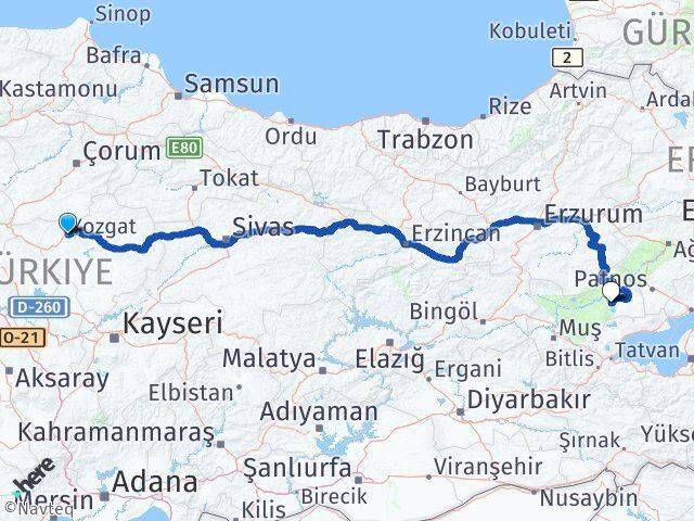 Yozgat Bulanık Muş Arası Kaç Km - Yol Haritası