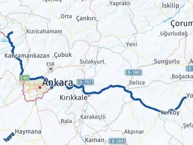 Yozgat Çamlıdere Ankara Arası Kaç Km - Yol Haritası