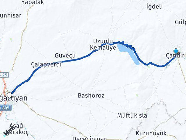 Yozgat Çandır Boğazlıyan Arası Kaç Km - Yol Haritası