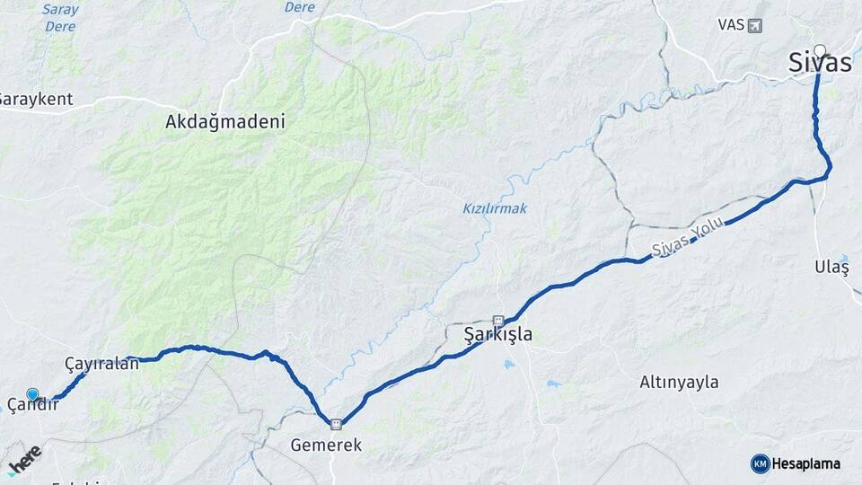 Yozgat Çandır Sivas Arası Kaç Km - Yol Haritası