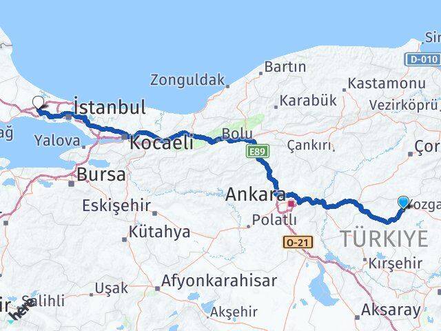 Yozgat Çatalca İstanbul Arası Kaç Km - Yol Haritası