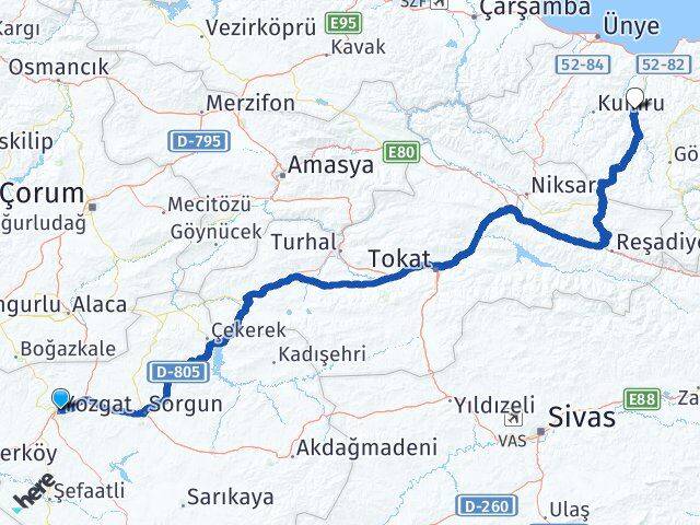 Yozgat Çatalpınar Ordu Arası Kaç Km - Yol Haritası