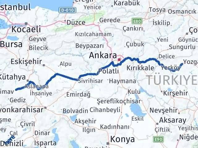 Yozgat Çavdarhisar Kütahya Arası Kaç Km - Yol Haritası