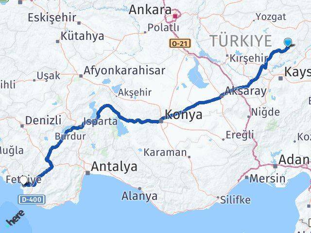 Yozgat Çayıralan Fethiye Muğla Arası Kaç Km - Yol Haritası