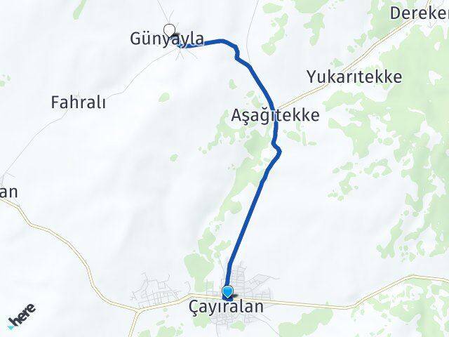 Yozgat Çayıralan Günyayla Çayıralan Arası Kaç Km - Yol Haritası