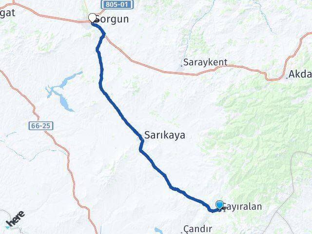 Yozgat Çayıralan Sorgun Arası Kaç Km - Yol Haritası