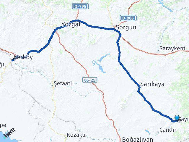 Yozgat Çayıralan Yerköy Arası Kaç Km - Yol Haritası