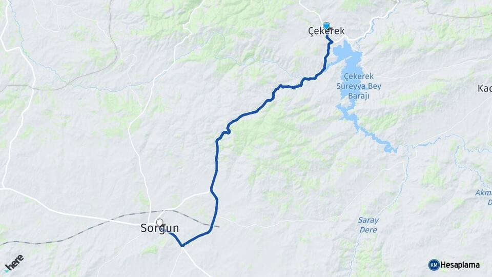 Yozgat Çekerek Sorgun Arası Kaç Km - Yol Haritası