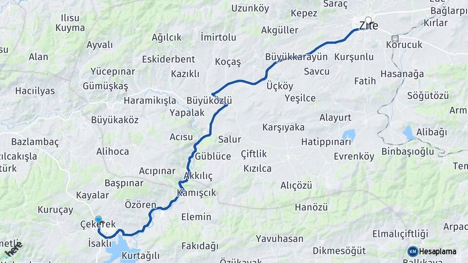 Yozgat Çekerek Zile Tokat Arası Kaç Km - Yol Haritası