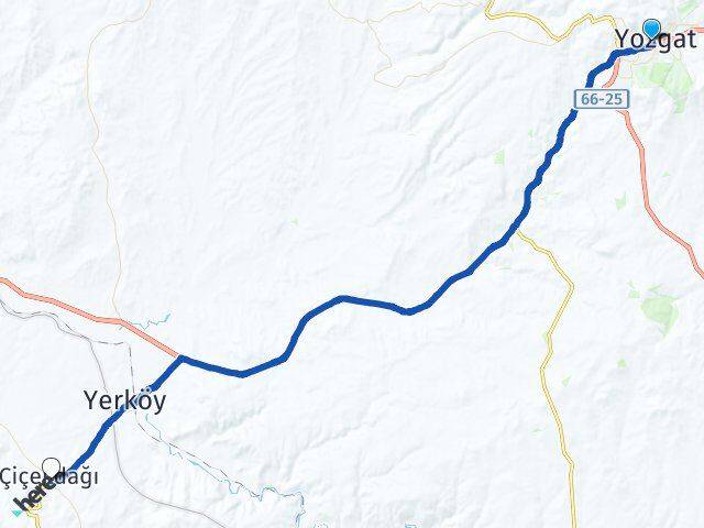Yozgat Çiçekdağı Kırşehir Arası Kaç Km - Yol Haritası