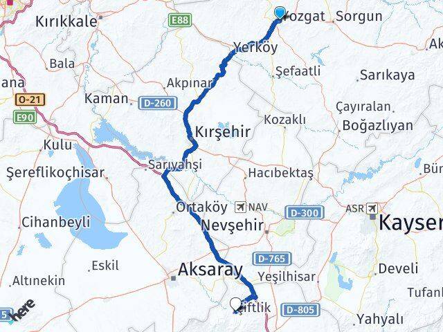Yozgat Çiftlik Niğde Arası Kaç Km - Yol Haritası