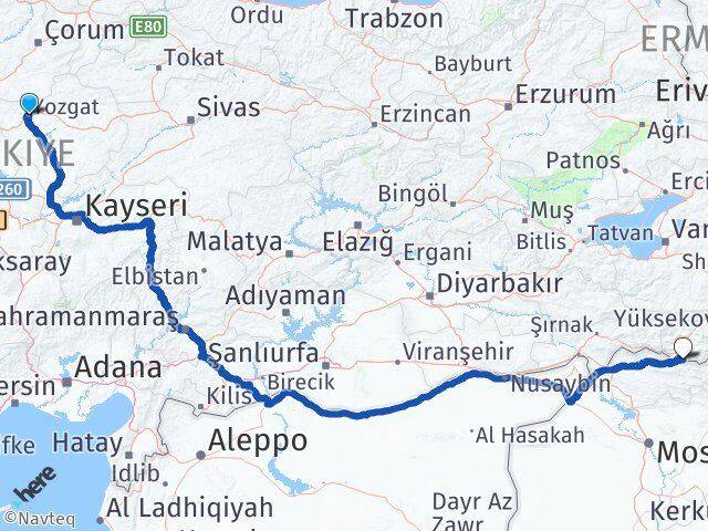 Yozgat Çukurca Hakkari Arası Kaç Km - Yol Haritası