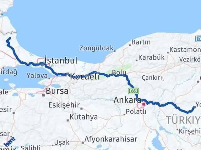 Yozgat Demirköy Kırklareli Arası Kaç Km - Yol Haritası