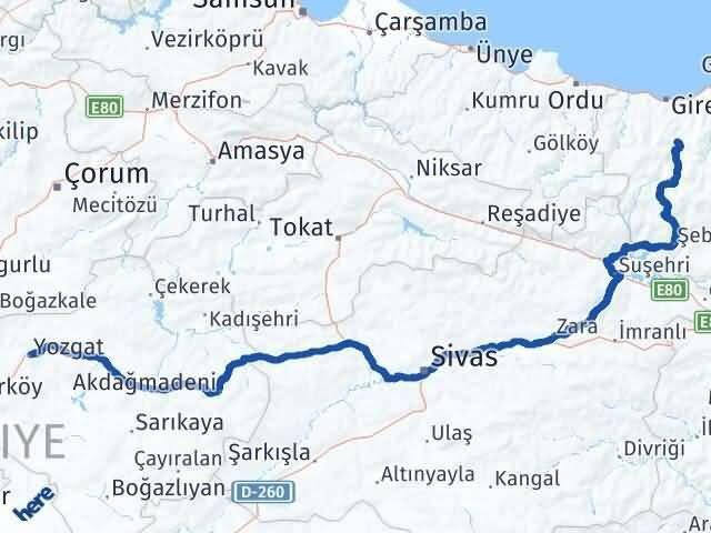 Yozgat Dereli Giresun Arası Kaç Km - Yol Haritası