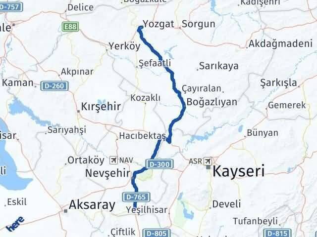 Yozgat Derinkuyu Nevşehir Arası Kaç Km - Yol Haritası