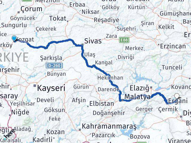 Yozgat Dicle Diyarbakır Arası Kaç Km - Yol Haritası