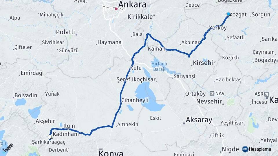 Yozgat Doğanhisar Konya Arası Kaç Km - Yol Haritası