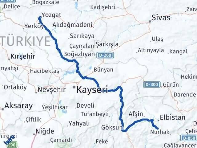 Yozgat Ekinözü Kahramanmaraş Arası Kaç Km - Yol Haritası