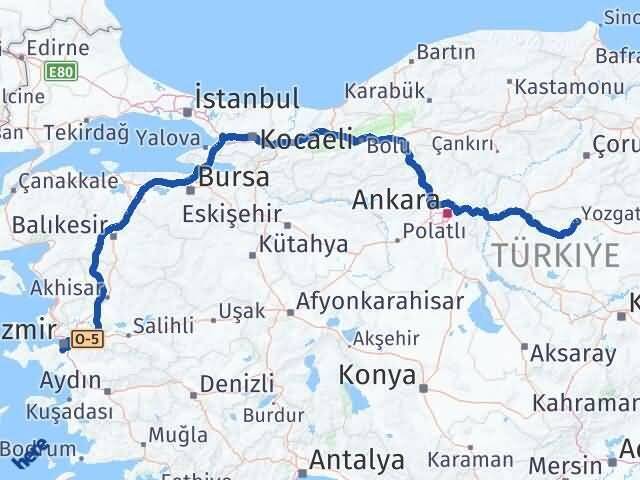 Yozgat Gaziemir İzmir Arası Kaç Km - Yol Haritası