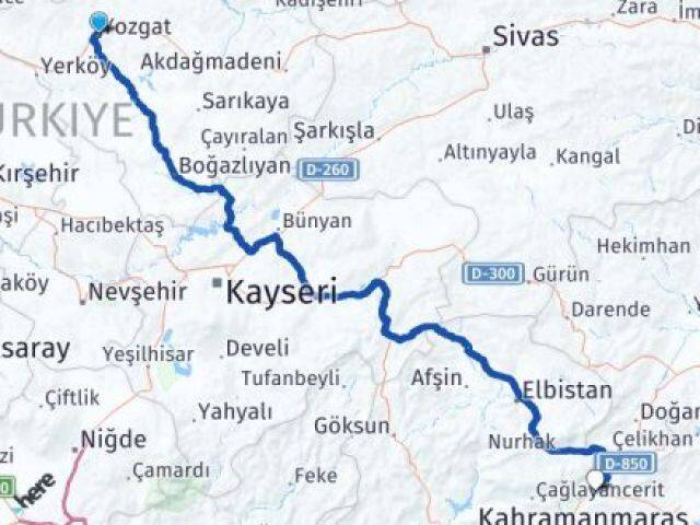 Yozgat Gölbaşı Adıyaman Arası Kaç Km - Yol Haritası