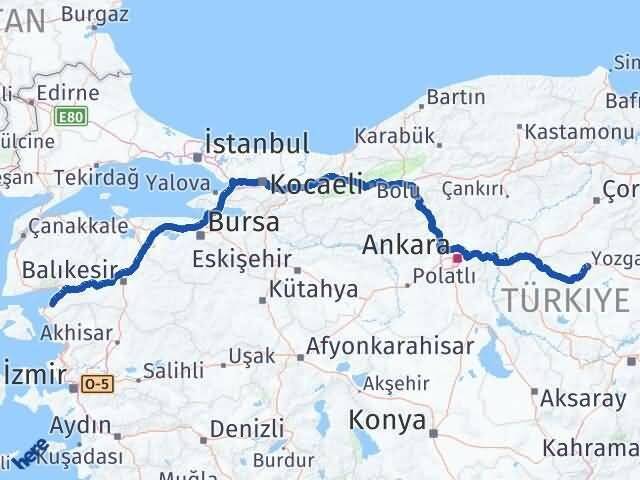 Yozgat Gömeç Balıkesir Arası Kaç Km - Yol Haritası
