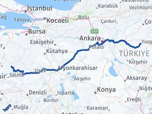 Yozgat Gördes Manisa Arası Kaç Km - Yol Haritası