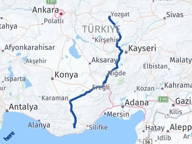 Yozgat Gülnar Mersin Arası Kaç Km - Yol Haritası