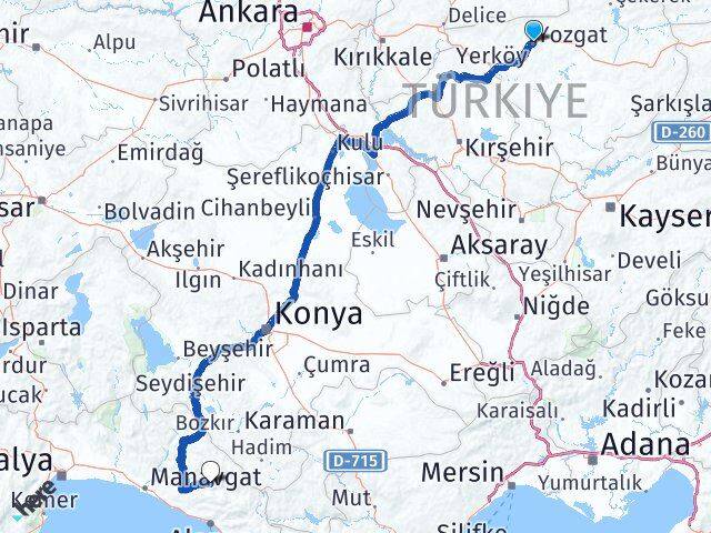 Yozgat Gündoğmuş Antalya Arası Kaç Km - Yol Haritası