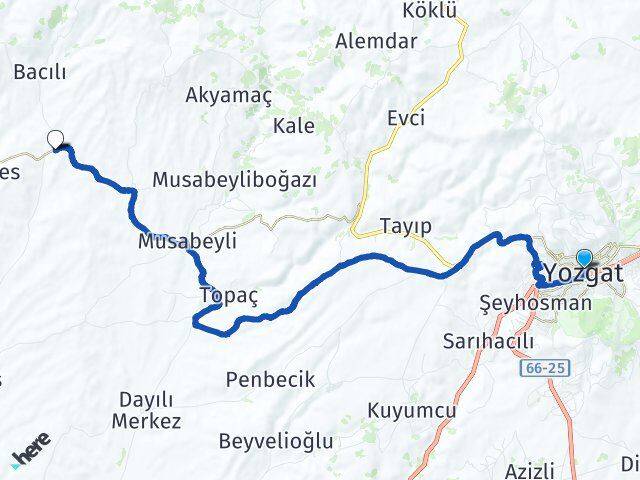 Yozgat Güneşli Arası Kaç Km - Yol Haritası