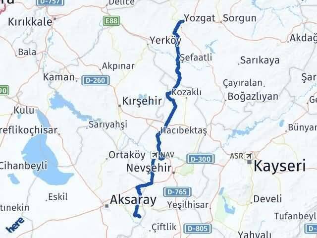 Yozgat Güzelyurt Aksaray Arası Kaç Km - Yol Haritası