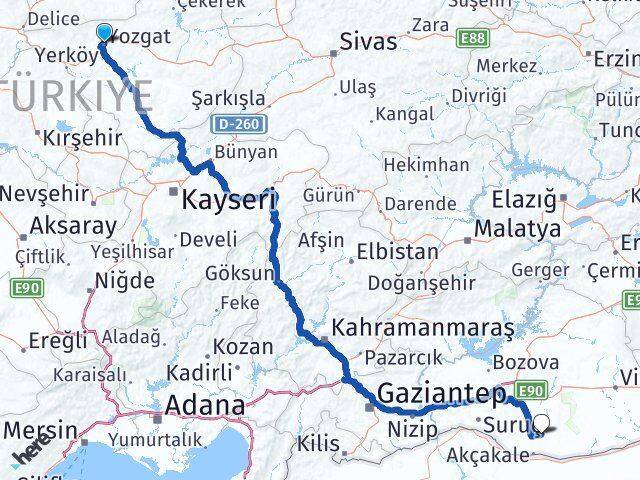Yozgat Harran Şanlıurfa Arası Kaç Km - Yol Haritası