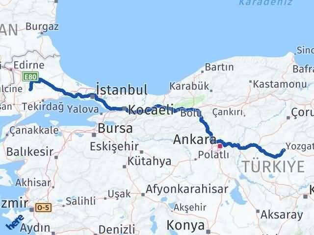 Yozgat Hayrabolu Tekirdağ Arası Kaç Km - Yol Haritası
