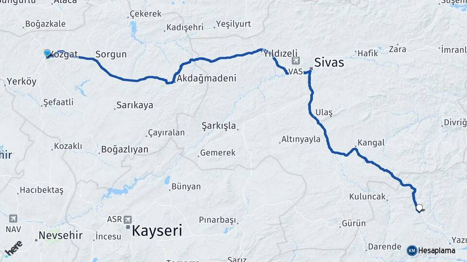 Yozgat Hekimhan Malatya Arası Kaç Km - Yol Haritası