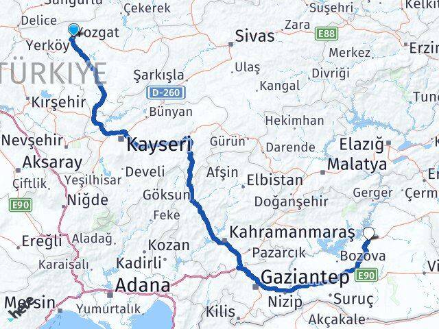 Yozgat Hilvan Şanlıurfa Arası Kaç Km - Yol Haritası