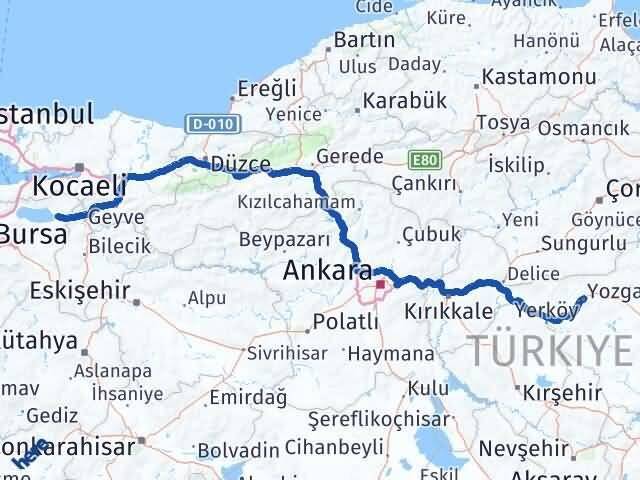 Yozgat İznik Bursa Arası Kaç Km - Yol Haritası