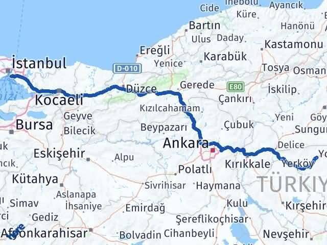 Yozgat Kadıköy İstanbul Arası Kaç Km - Yol Haritası