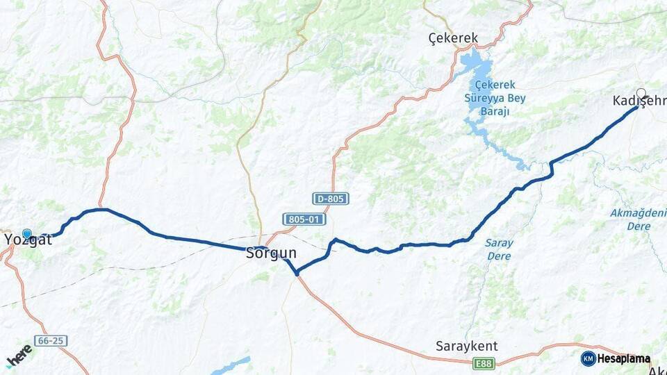 Yozgat Kadışehri Arası Kaç Km - Yol Haritası