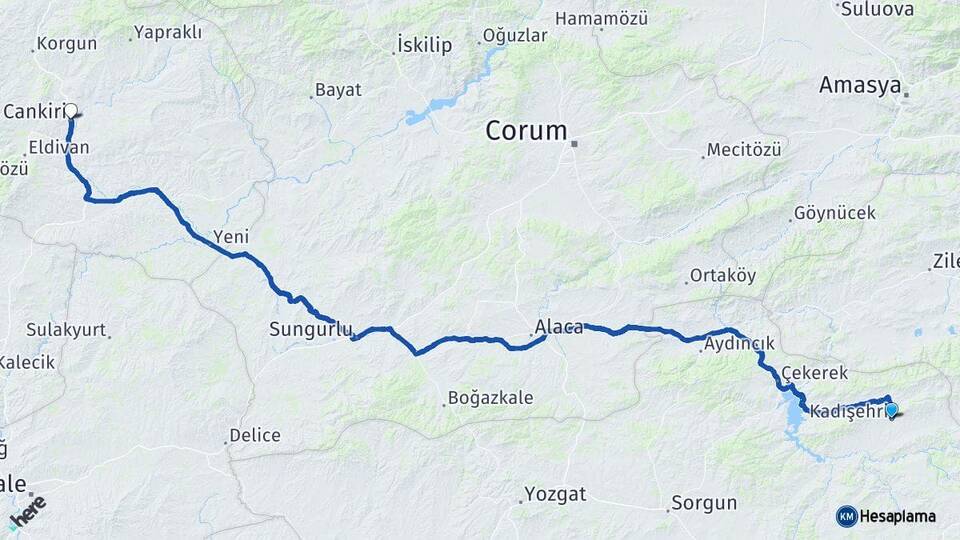 Yozgat Kadışehri Çankırı Arası Kaç Km - Yol Haritası