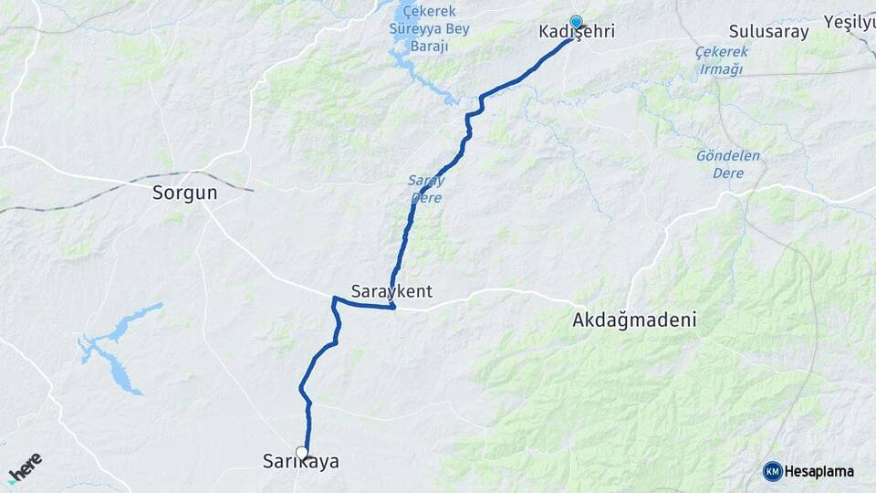 Yozgat Kadışehri Sarıkaya Arası Kaç Km - Yol Haritası