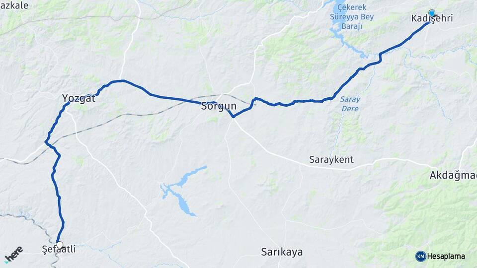 Yozgat Kadışehri Şefaatli Arası Kaç Km - Yol Haritası