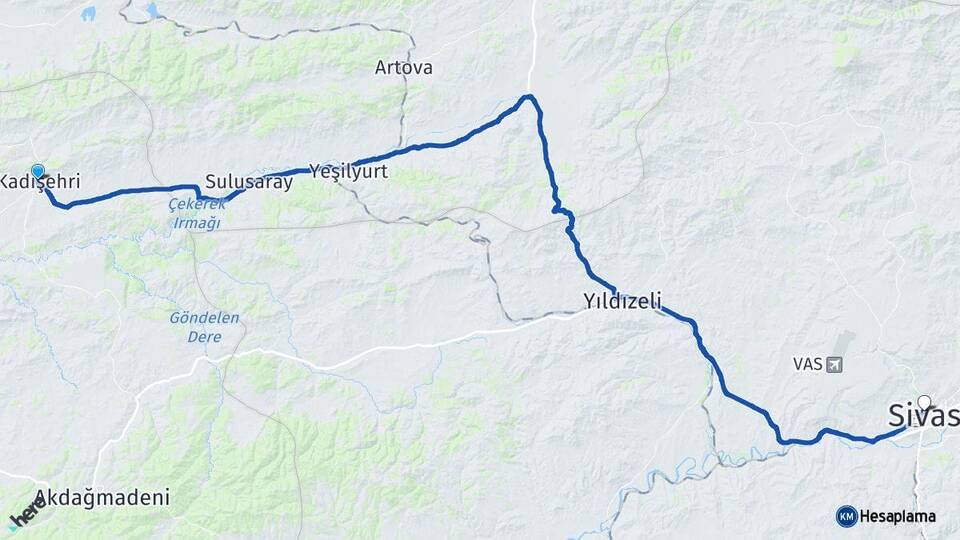 Yozgat Kadışehri Sivas Arası Kaç Km - Yol Haritası