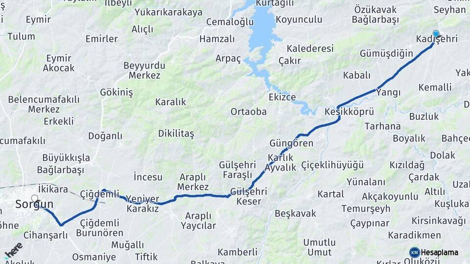 Yozgat Kadışehri Sorgun Arası Kaç Km - Yol Haritası
