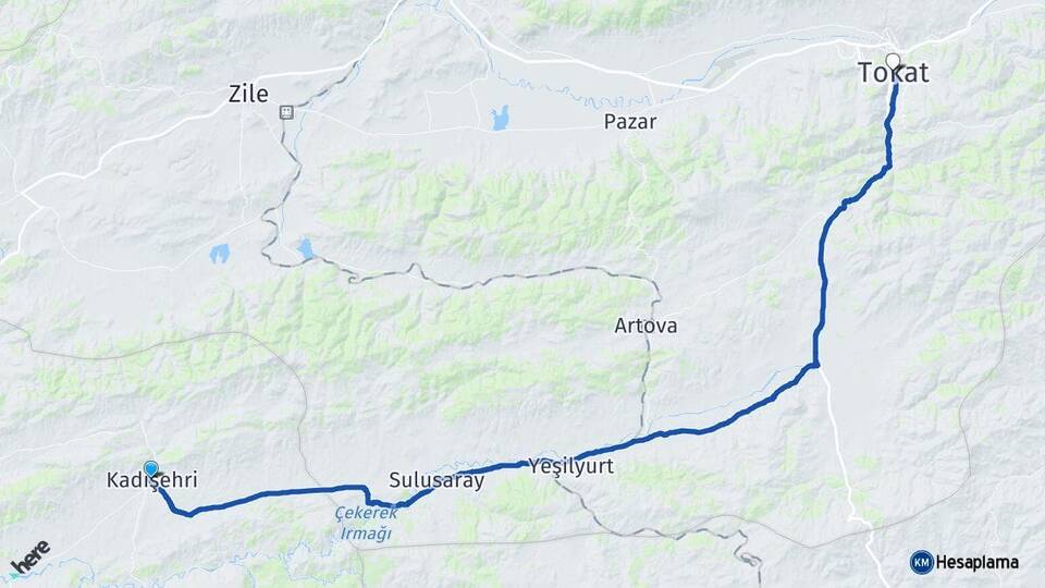 Yozgat Kadışehri Tokat Arası Kaç Km - Yol Haritası