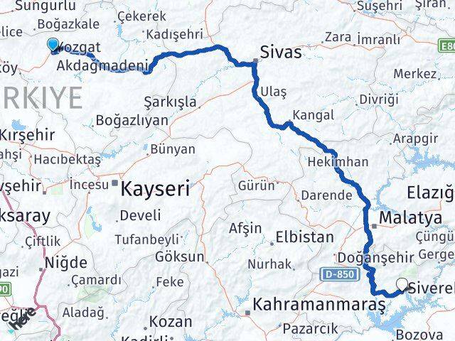 Yozgat Kahta Adıyaman Arası Kaç Km - Yol Haritası
