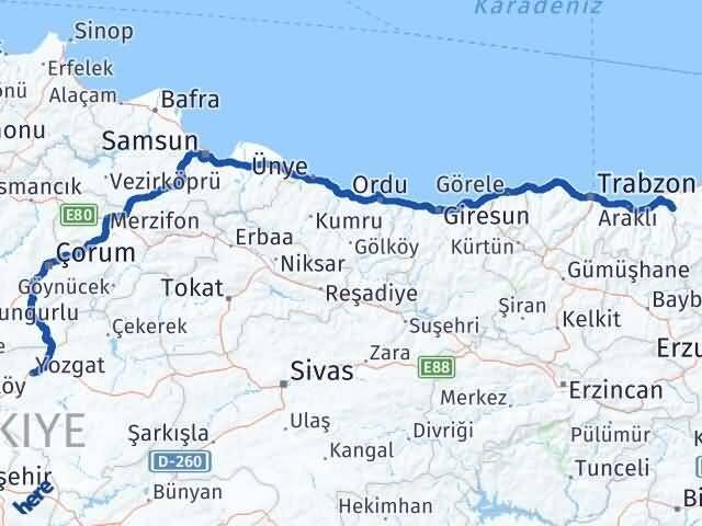 Yozgat Kalkandere Rize Arası Kaç Km - Yol Haritası