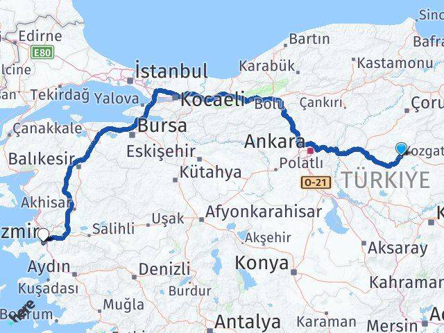 Yozgat Karabağlar İzmir Arası Kaç Km - Yol Haritası